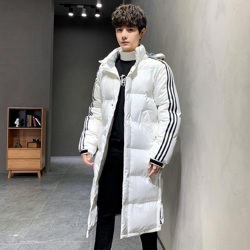 Trendy Herrenjacke im koreanischen Stil, mittellang, mit Baumwolle gefüttert – neues, dickeres Winterdesign mit drei Streifen 3XL