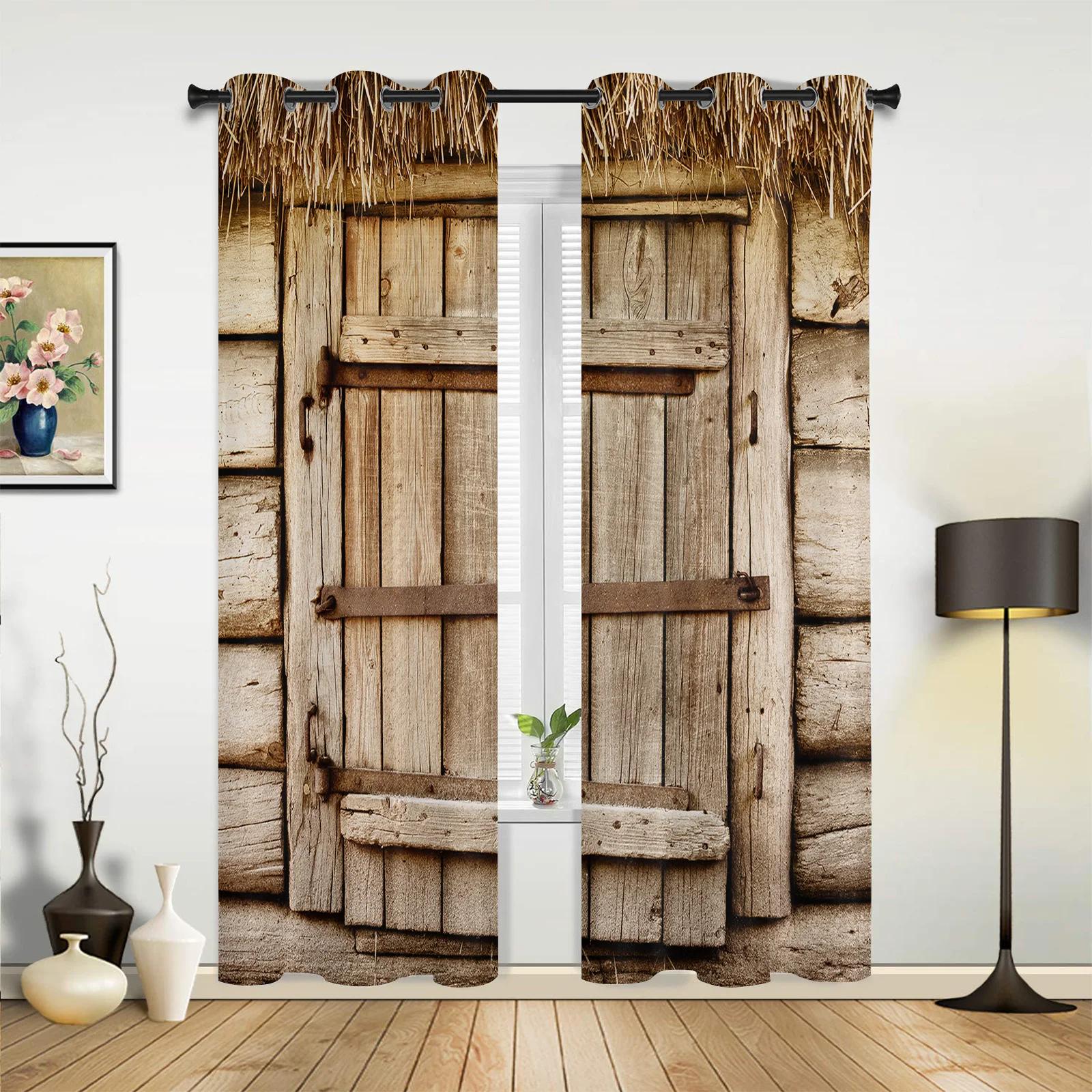 Scheunentür Holz Landhaus Fenster Vorhänge Heimdekoration Wohnzimmer Vorhänge Fensterdekorationen Drapierungen Cortinas Für Küche Schlafzimmer 135W x 60H(cm) x1