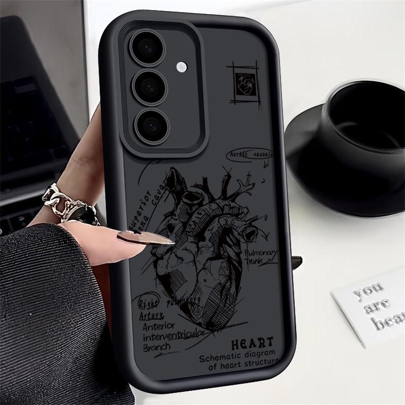 For Samsung S25 Ultra S24 FE S23 S22 A56 A36 A55 A16 A15 A35 Case Heart Pattern Soft Silicone Shockproof Lens Protection TPU Matte Phone Cover Samsung S23 Plus schwarz