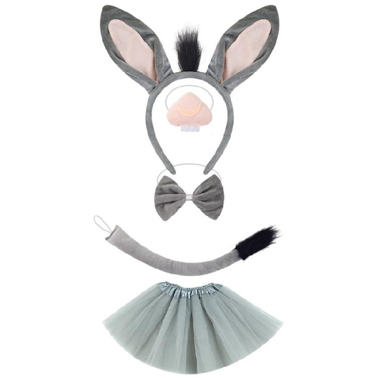 Halloween Esel Cosplay Zubehör Esel Kriegs Stirnband Esel Schwanz Fliege Rock für Kinder Halloween Rollenspiel