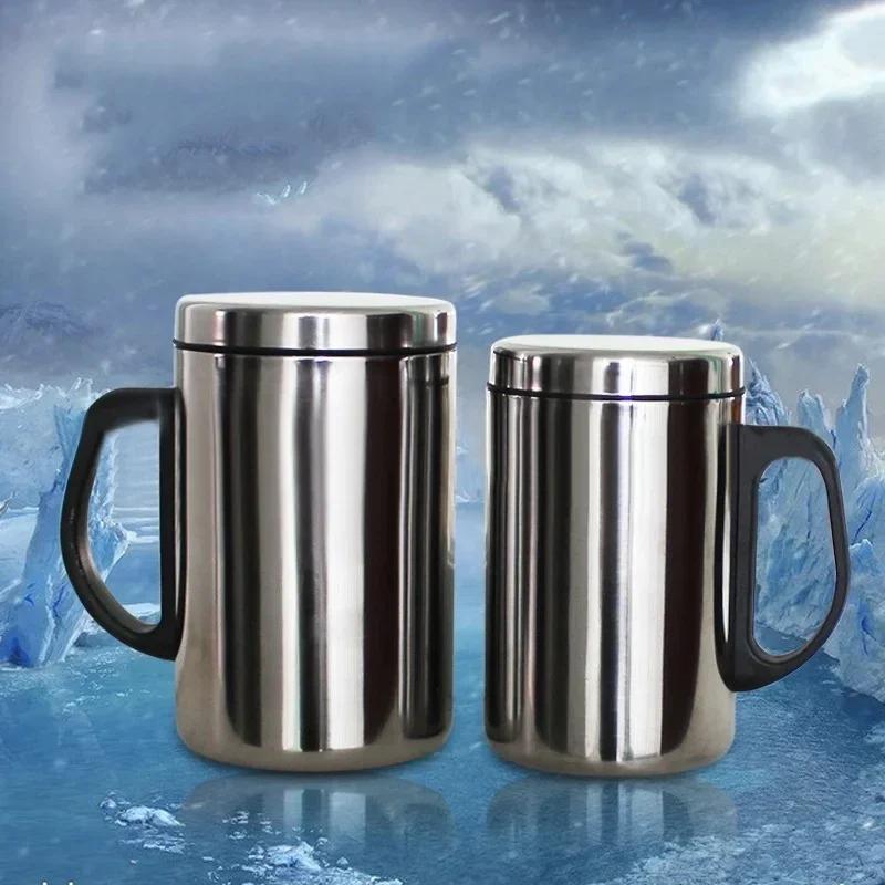 350/500 ml doppelwandige Kaffeetasse mit Verbrühungsschutz, isoliert, tragbar, aus rostfreiem Stahl, zum Trinken, Polieren von Bier, Tee, Saft 350ml silber