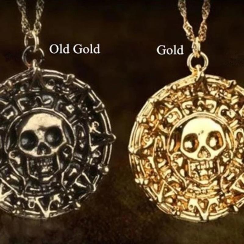 Fluch der Karibik Halskette Jack Sparrow Azteken Münze Medaillon Vintage Gold Bronze Silber Anhänger Halskette gold
