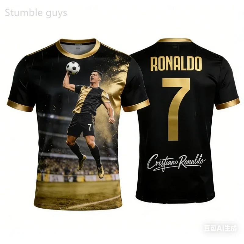 3D-Druck T-Shirt für Kinderbekleidung Schnelltrocknend und Atmungsaktiv Outdoor Sommer Street Sports Fußball Kurzarmshirt 4XL black