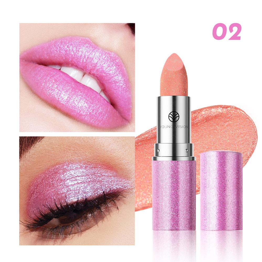 Rose Pink Chamäleon Metallic Lippenstift Perlglanz Dauerhaft Hochglanz Lippen Make-Up Glitter Glänzend Lidschatten Stick Dual Verwenden Kosmetik