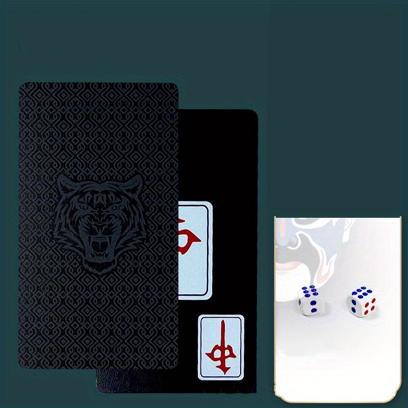 3 Stück Eine Schachtel mit wasserfesten Mahjong-Steinen aus Papier, mattierte, verdickte Spielkarten aus Kunststoff, tragbare Mini-Mahjong-Steinen aus Papier für zu Hause schwarz