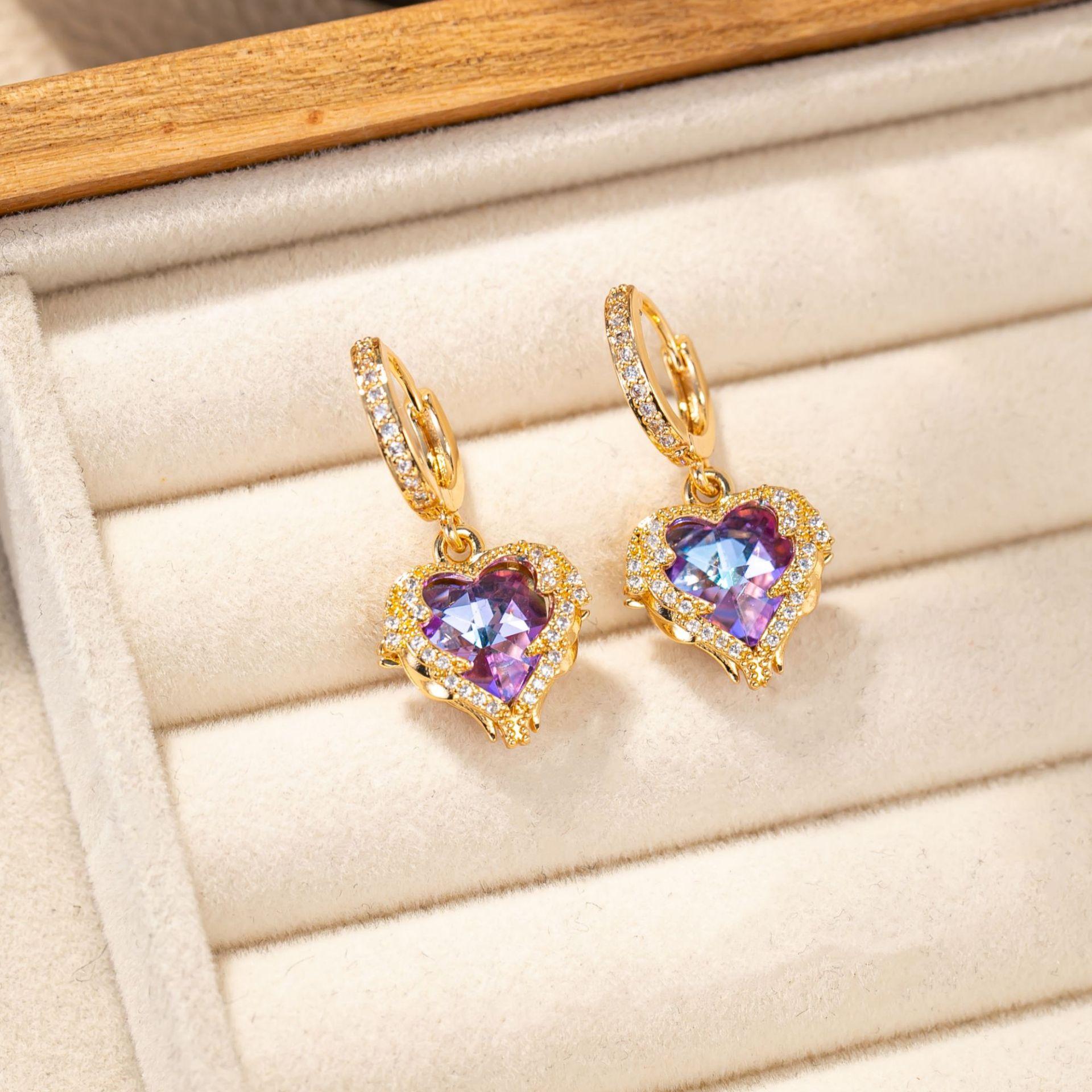 Ozean Herz Halskette frauen Licht Luxus Blau Kristall Halskette Herz Schlüsselbein Halskette Amethyst Earrings