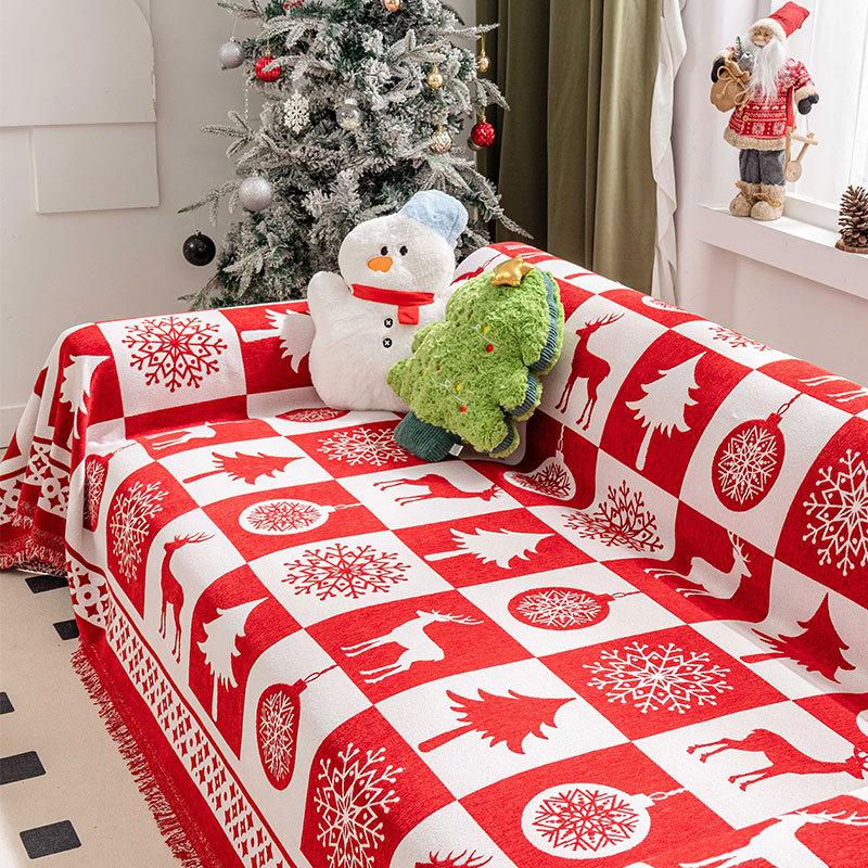 Weihnachtsrot Einteiler Decke Sofabezug Feiertagsdeko Wohnzimmer Komplettbezüge für Sofas Bettdecken Neujahrsstoff 180x130cm black