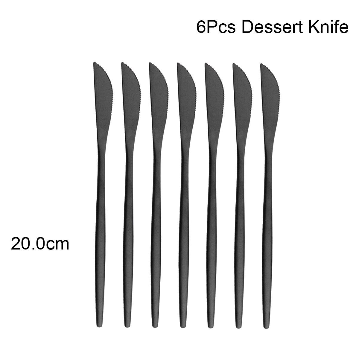 6Pcs Schwarz Besteck Set Matte Geschirr Set Messer Gabel Löffel Geschirr Kuchen Obst Gabel Edelstahl Besteck Küche 6pcs dessert knives schwarz