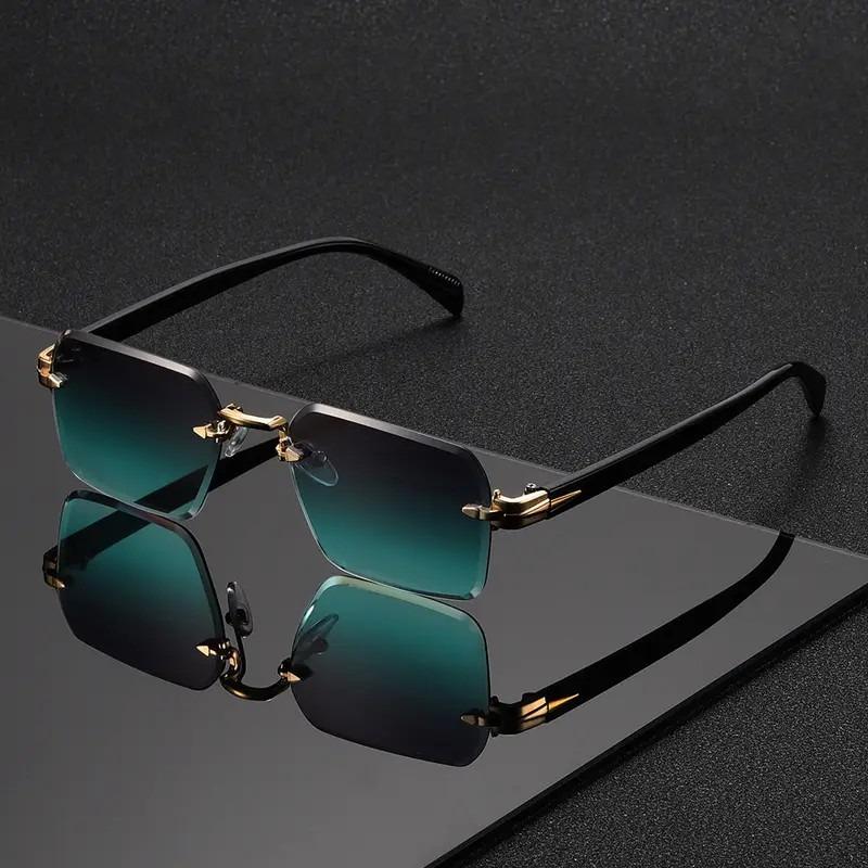 Randlose Sonnenbrille Rechteckig Mode Beliebt Damen Herren Tönungen Kleines Quadratisches Sonnenbrillen für Weiblich Männlich Sommer Reisen Brillen black