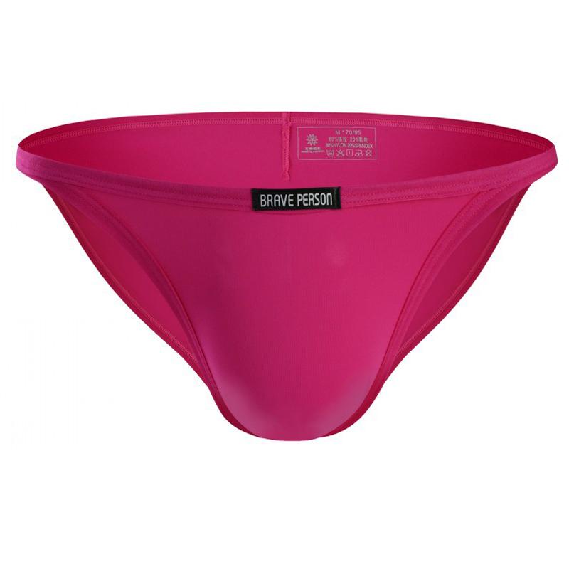 Sexy Unterwäsche Herren Mini-Slips Niedrige Taille Sexy Unterhosen Glatte Eis-Seide Herren Panties Bikini-Slips L rose rot