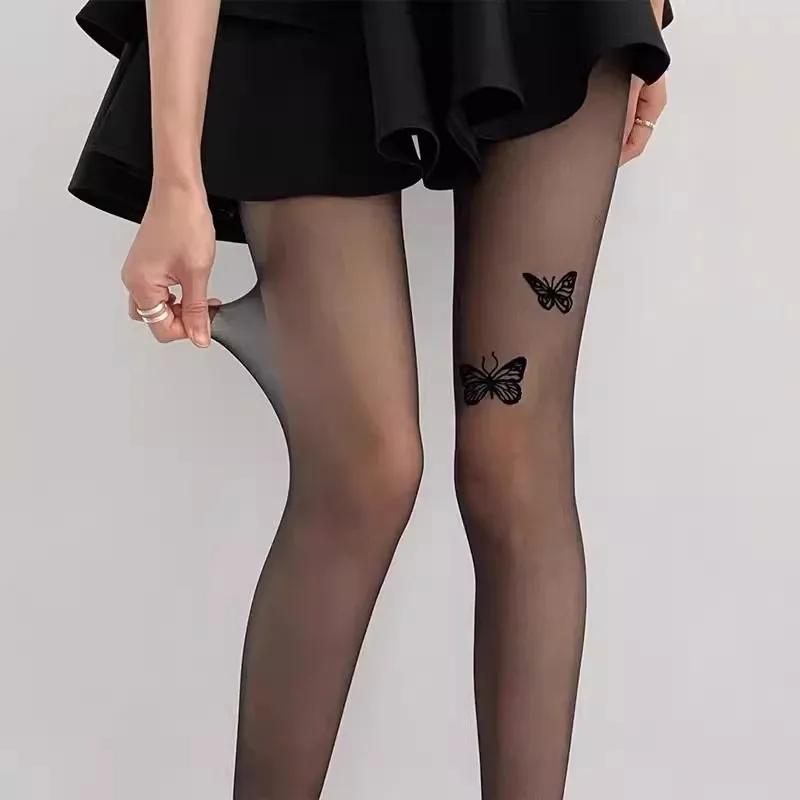 Neue Sexy Frauen Strumpfhosen Strumpfhosen Schmetterling Drucken Oberschenkel Hohe Strümpfe Strumpfhosen Dessous Strumpfwaren Dünne Nylon Strumpfhosen Körper Strümpfe brown