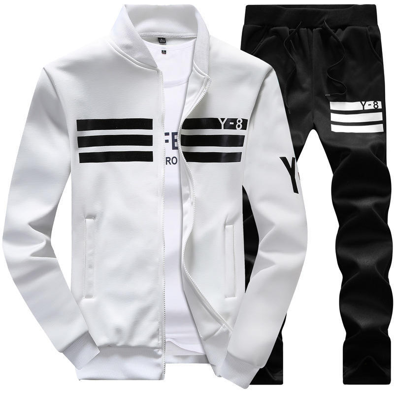Männer Set Sportswear Trainingsanzug Anzug Männer Casual Zwei-stück Sport Anzug Freizeit Langarm Baseball Jacke XL weiß