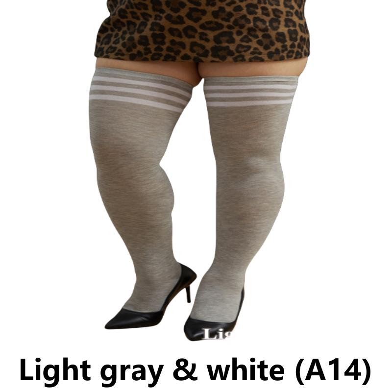 Elastische Overknee-Socken in Übergröße, übergroße, oberschenkelhohe Socken, lange Socken, XXXL, Damensocken, Beinwärmer Light gray & white (A14)