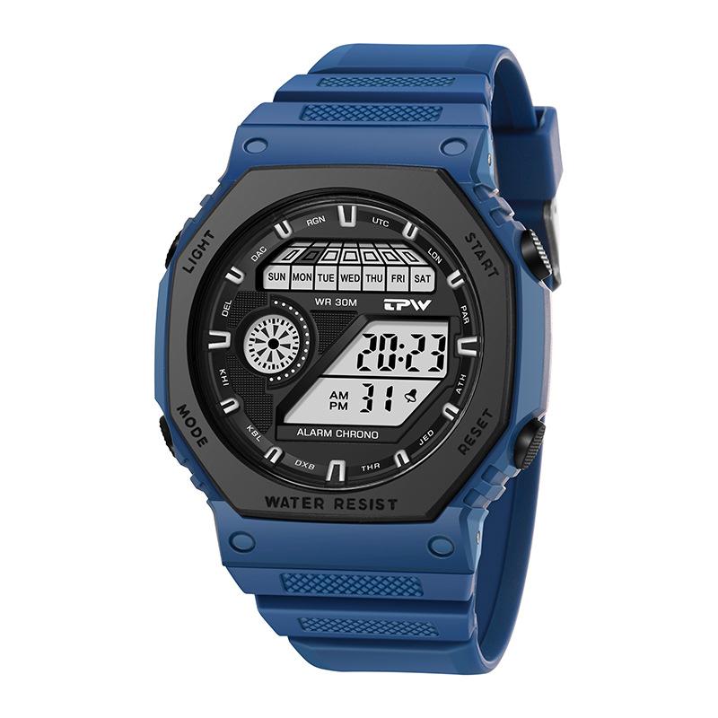 Outdoor Sport Uhr Männer Multifunktions Uhren Alarm Mode Mann der Uhr Chronograph 5Bar Wasserdicht Top Digital Uhr blau