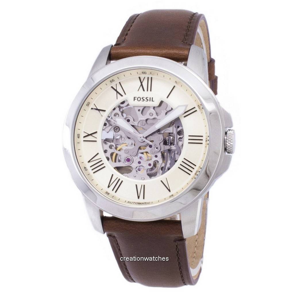Fossil Grant Automatik Beige Skelett Zifferblatt ME3099 Herrenuhr beige