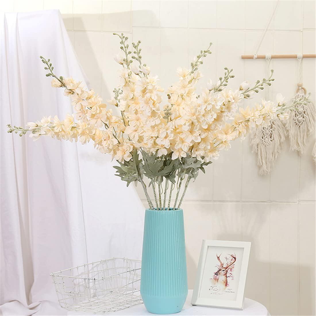 6 Stück künstliche Rittersporn-Blume, 85 cm lange Stielblumen, Seiden-Delphinium-Blumen für Heimdekoration, drinnen und draußen, florale Tafelaufsätze für Tische champagner