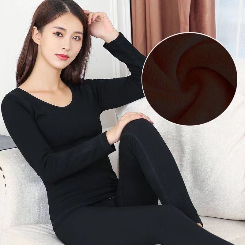 Winter Thermo-Unterwäsche Damen Anzug Herbst Kleidung Lange Hose Bodenbildung Rundhals Eng anliegender großer Stretch-Pullover XXL