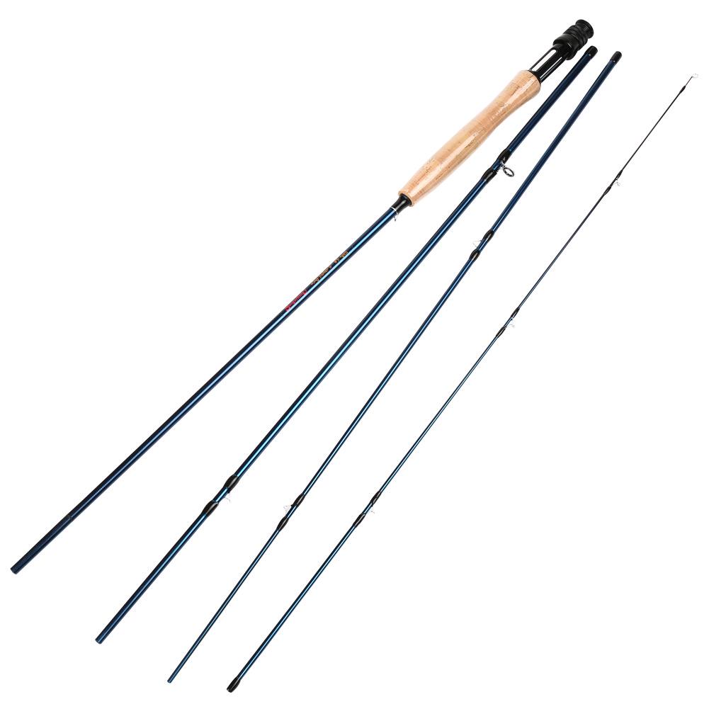Fliegenfischerrute aus Kohlefaser, 4 Abschnitte, abnehmbar, tragbar, leicht, Angelrute, 9 Fuß/2,7 m Blue