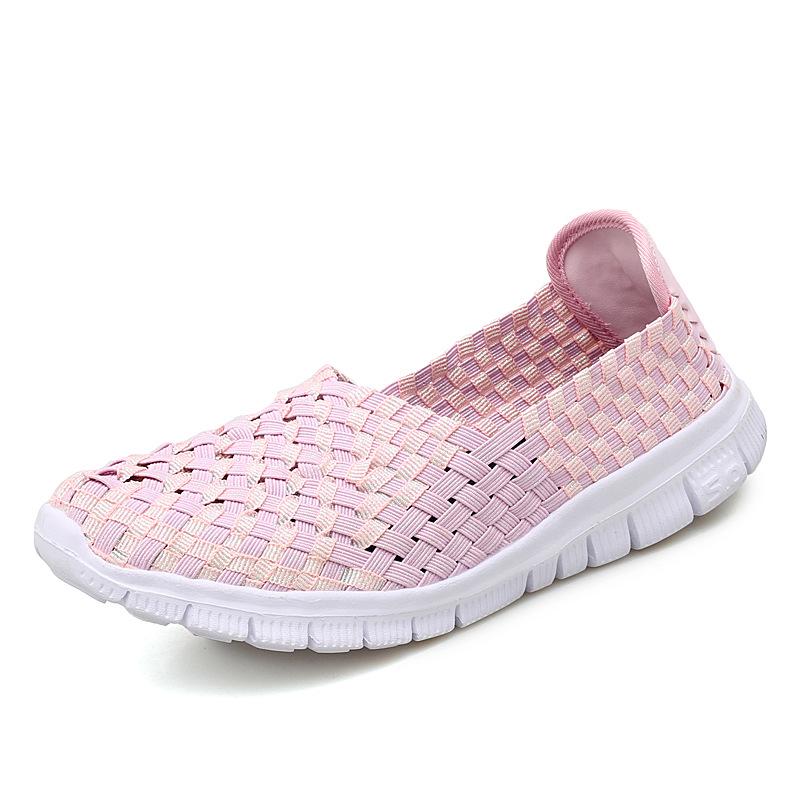 Damen Sneakers Sommer Atmungsaktiv Leichte Slipper Damen Flache Schuhe Damen Loafer Manuell Gewebte Flache Damen Freizeitschuhe 41 hellrosa