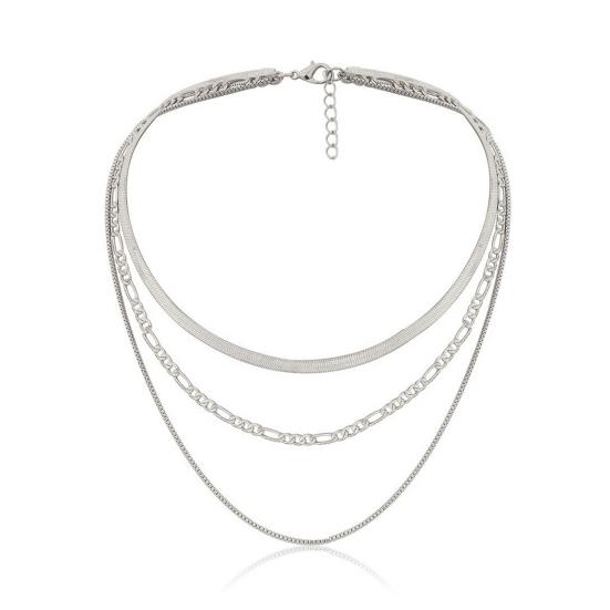 3-lagige Damen-Halskette, Punk, coole goldene Silberfarbe, verstellbare Schlangenknochenkette, geschichtete Halskette, Mode-Accessoires, Geschenk silber