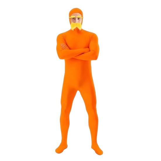 Offenes Halloween-Kostüm, Unisex Ganzkörper-Oranger Bodysuit mit Bart und Augenbrauen für Männer und Frauen, Dehnbarer Cosplay-Jumpsuit für Erwachsene für Halloween-Party XL orange
