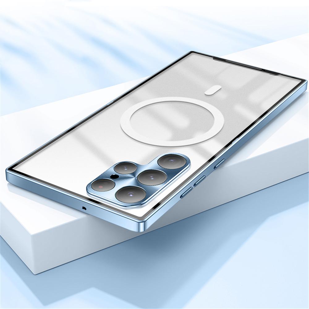 Luxuriöses magnetisches Aluminium-Metallgehäuse für Samsung Galaxy S25 S24 S23 S22 Plus S21 Ultra S20 S21 FE Magsafe Magnet Kabellose Ladeabdeckung For Samsung S23 blau