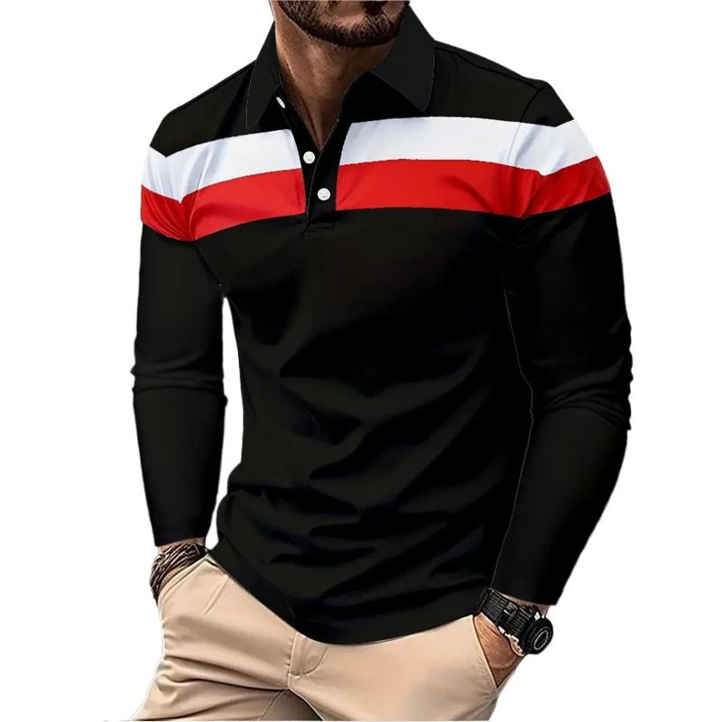 Neue Sweatwear Herren Langarm Revers Atmungsaktive Hemden für Herren Polo Homme Basic Großes Oberteil Spleiß Polo T-Shirt für Herren XL schwarz