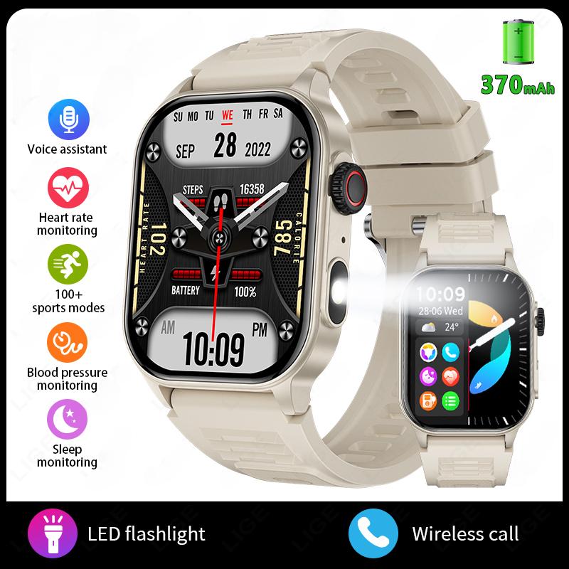 2025 Neue Herren Smartwatch Taschenlampe 2,01  HD Großbildschirm KI Stimme Bluetooth Anruf Sportuhren Gesundheitsmonitor Smartwatch Damen beige Silicone
