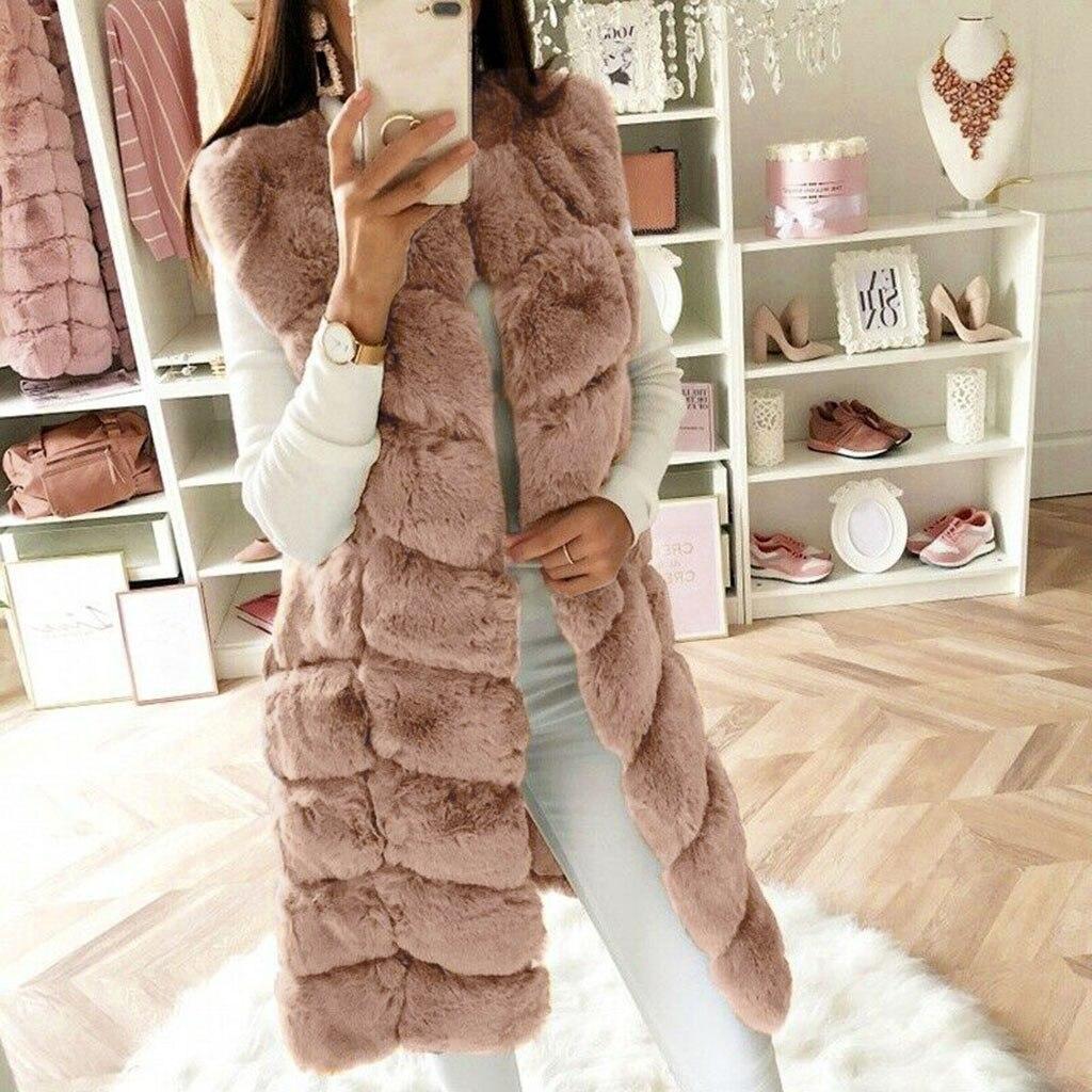 Frauen hochwertige Weste Mantel Fuchs warme Mantel Westen Winter Kunstpelze Damen Mäntel Jacke Gilet Weste S khaki