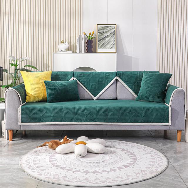 Samt Plaid Sofa Abdeckung Moderne Einfache Anti-Slip Sofa Kissen Handtuch Einfarbig Verdickung Universal Warme Plüsch Sofa Armlehne 45x45 Pillowcase1 grün