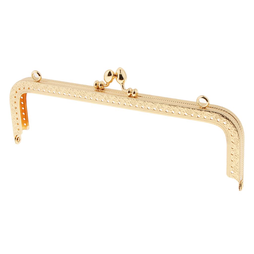 Quadratischer Rahmen aus geprägtem Metall für Handtaschen und Handtaschen, Kussverschluss, Nähschloss, 8,5 cm 20.5cm goldgelb