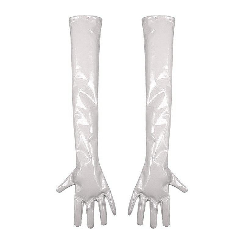 S-XXL Anti-Rutsch Nasse Optik PVC Lange Handschuhe Glänzendes PU-Leder Handschuhe Cosplay Performance Fäustlinge Eldiven Fäustlinge Handschuhe Handschuh EXL white