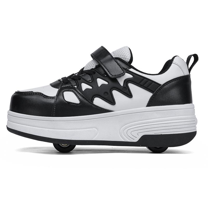 Verformte Schuhe für Kinder/Teenager, Jungen und Mädchen, Doppelrad-Doppelzweck-Rollschuhe, Doppelreihen-Rollschuhe 32 weiß/schwarz