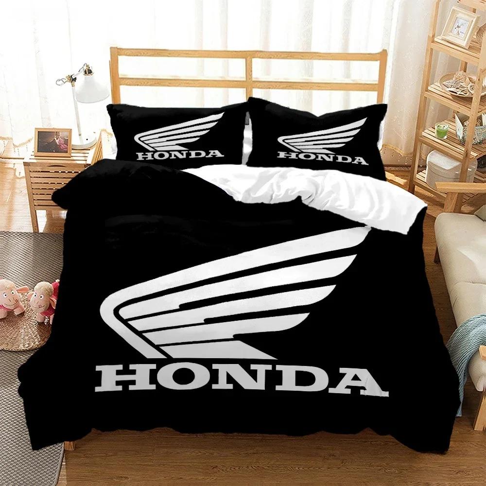 Hrc-Honda Motorrad Logo Bettbezug Steppdecke Bettwäsche Sets Weiche Tagesdecke Und Kissenbezüge Für Jugendliche Einzel Doppel Queen King AU Single(140*210cm)3pcs