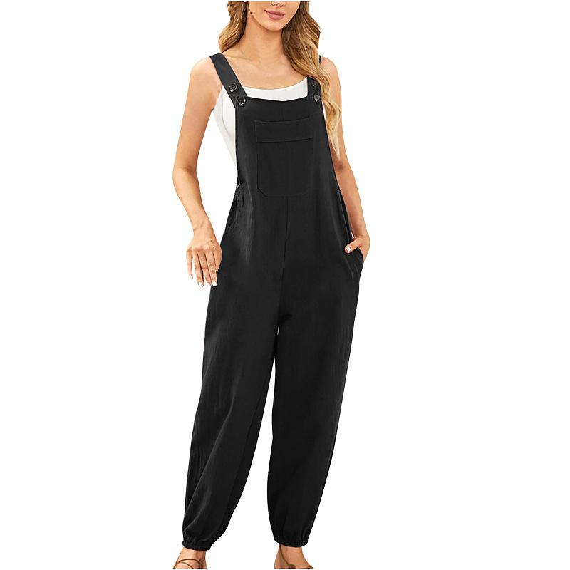 Damen Jumpsuit mit weitem Bein, lockere Passform, modischer Overall, Baggy-Latzhose, Sommer-Overall XS schwarz