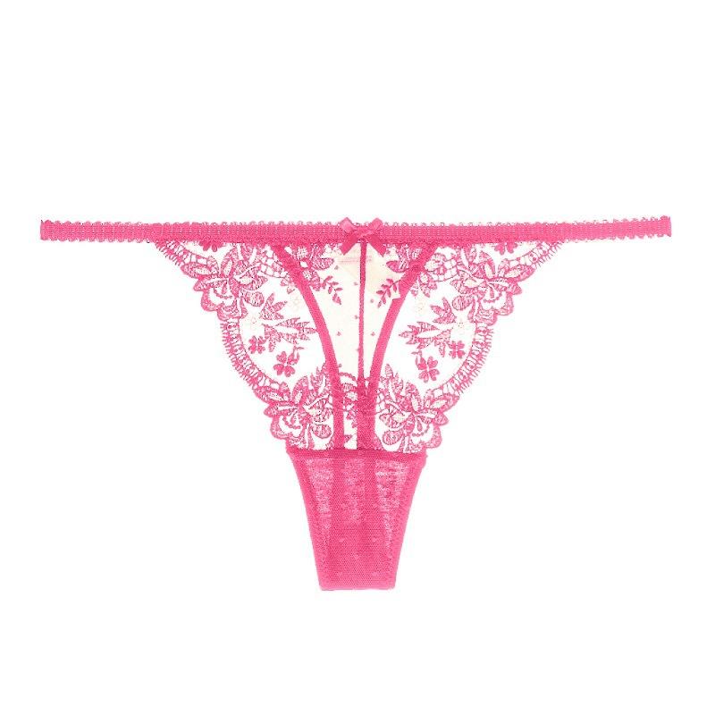 Französischer Spitzen-Blumen-Tanga für Damen, Dessous, sexy Netz-Höschen, nahtlos, atmungsaktiv, T-Rücken, weibliche Dessous, Höschen mit niedriger Taille XL rot