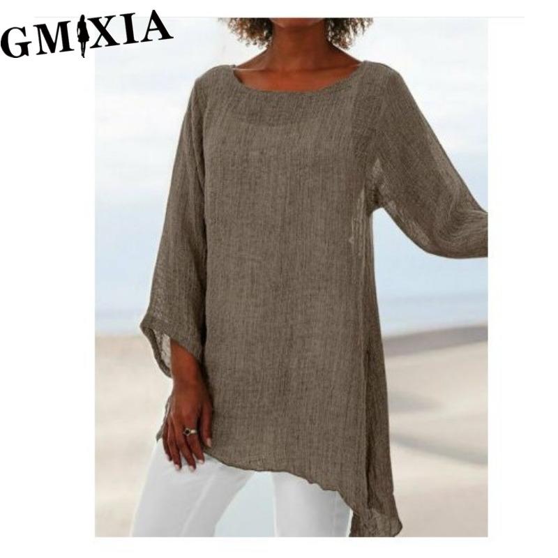 GMXIA Damenmode Lässige einfarbige Blusen & Hemden mit Print L khaki