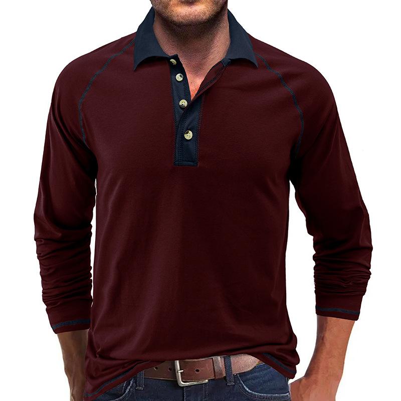 Langarm-Poloshirts für Herren, lockere Passform, legere Arbeit, Golf-Polos, klassische T-Shirts mit Kragen, Knöpfen, atmungsaktiv, feuchtigkeitsableitend, Henley-Tops, T-Shirts für Männer M bordeaux