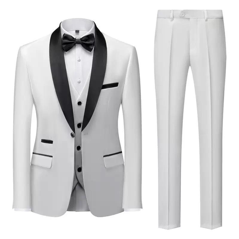 Herren Herbst Slim Fit Business Casual Anzug: Smoking-, Westen- und Hosen-Set für Hochzeiten und Bräutigame 5XL weiß