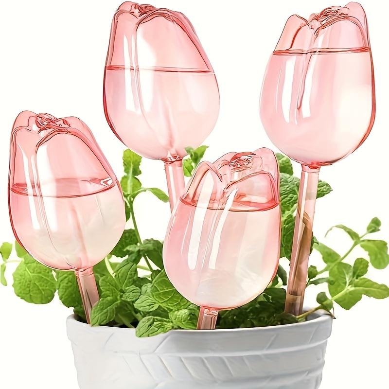 2 Stück/4 Stück rosa Tulpen-Bewässerungskugeln für Pflanzen, schmales Auslassdesign für längeres Fallenlassen, geeignet für Pflanzen im Innen- und Außenbereich 4pcs