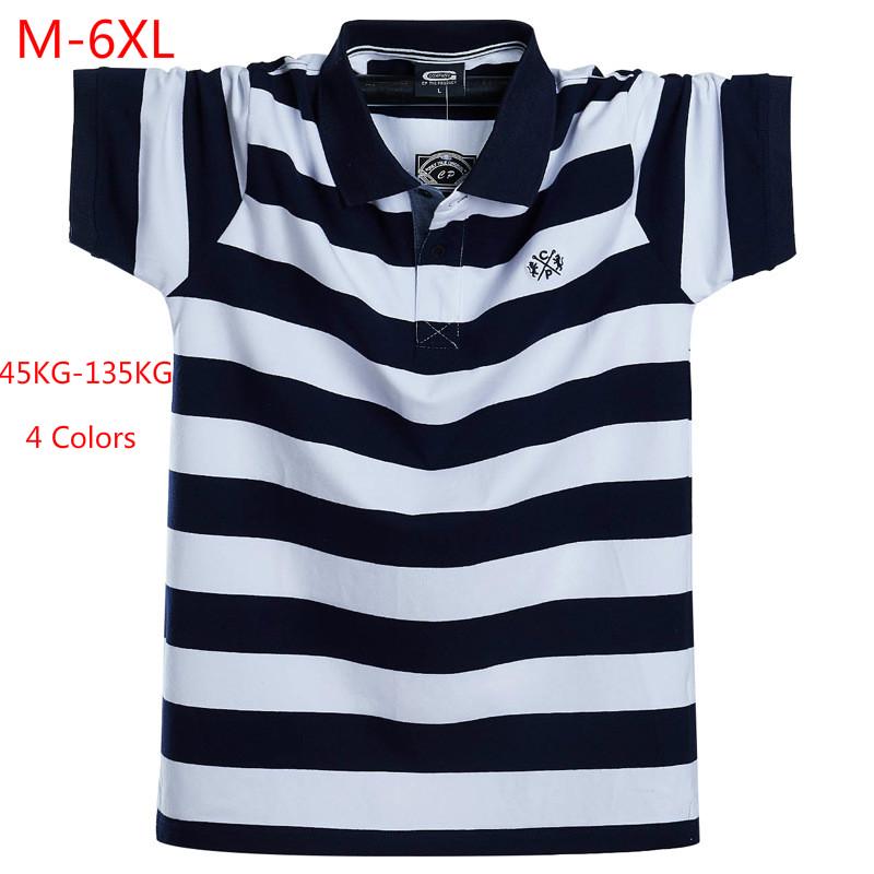 Herren Kurzarm Poloshirt Sommer Streifen Baumwolle Business Casual Herren Poloshirt Reverskragen M-6XL 3XL weiß
