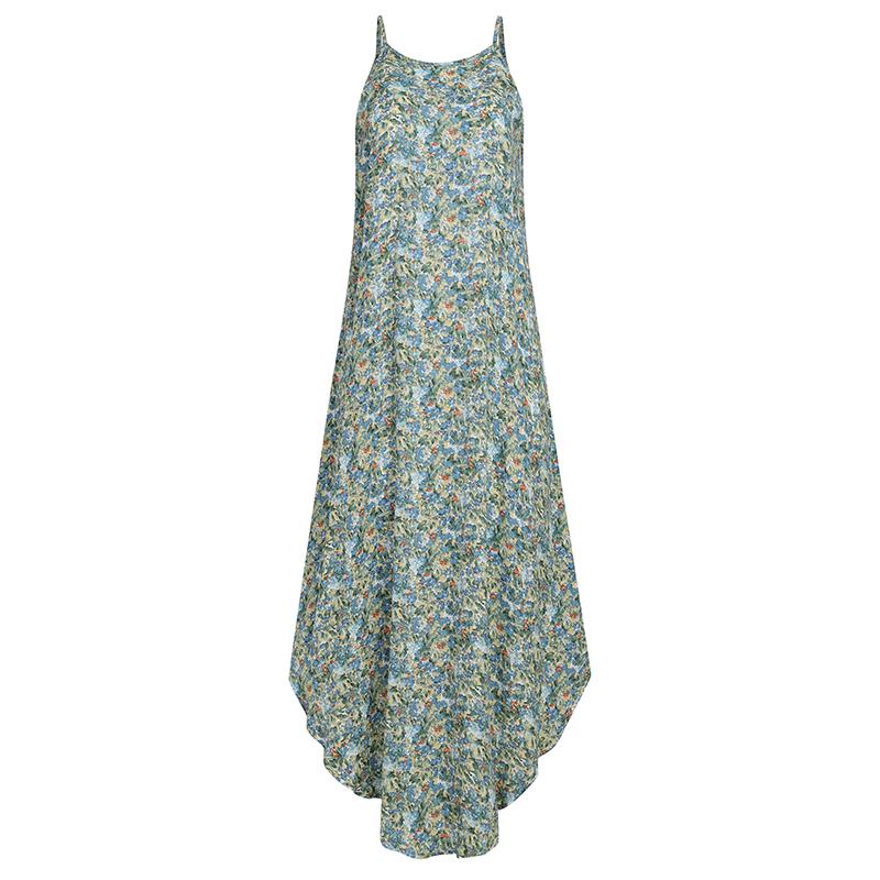 VONDA Sommer-Damen-Maxikleid mit Neckholder, ärmellos, Blumenmuster, Schlinge, unregelmäßiger Saum S grün
