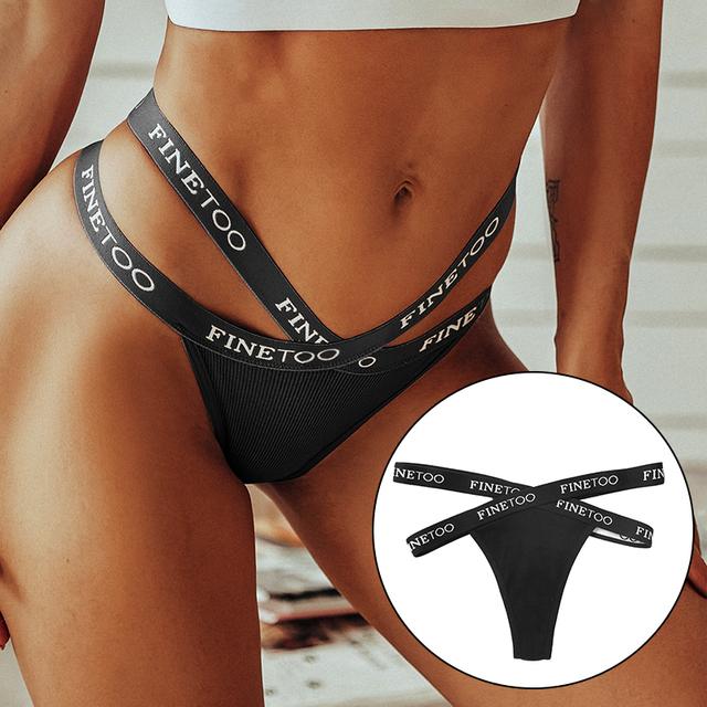 FINETOO Sexy Cross Strap Baumwolle G-string Höschen Frauen Brief Gürtel Tanga V Taille Bikini Mädchen Unterwäsche Aushöhlen Femme Dessous L schwarz