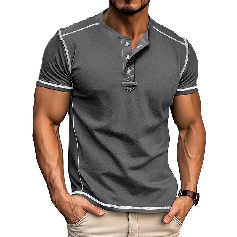 Kurzärmelige Henley-Shirts für Herren, Sommer-T-Shirts mit Knopfleiste, lässiges Basic-T-Shirt, einfarbige T-Shirts, weiche und bequeme Oberteile, klassische Passform, T-Shirt für Männer S dunkelgraue