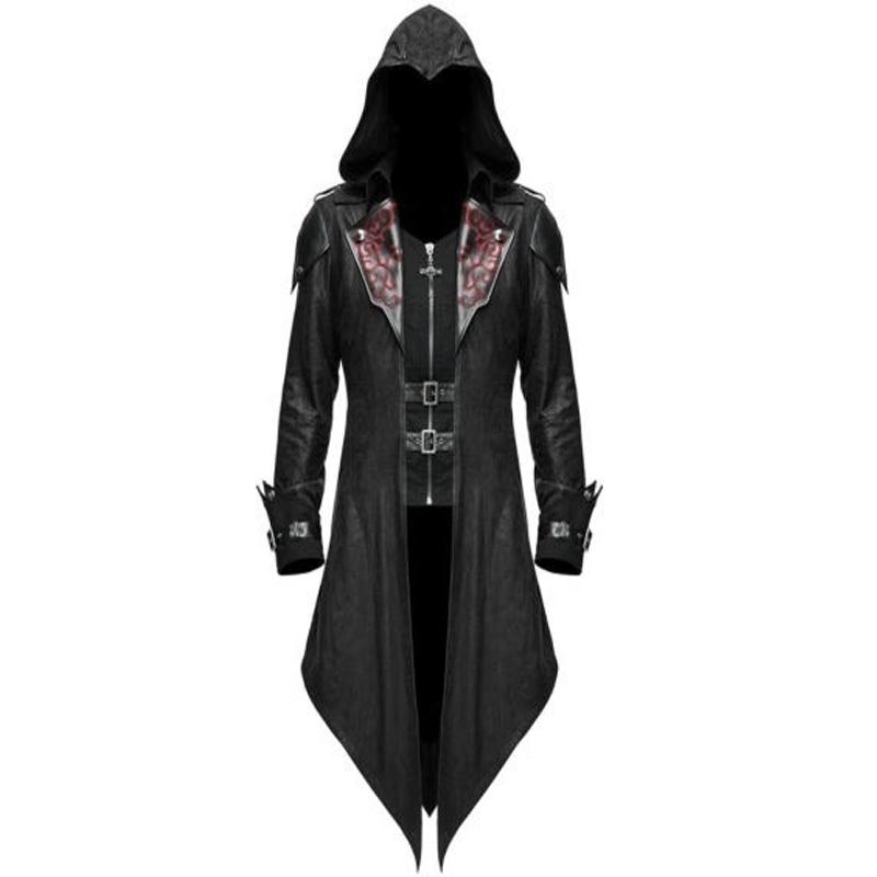 S-5XL Herren New Fashion Devil Fashion Herren Gothic-Stil Kapuzenjacke Mantel Rot Schwarz Diesel Punk Assassin Creed Cosplay Kostüm Strickjacken Mantel für Herren L schwarz