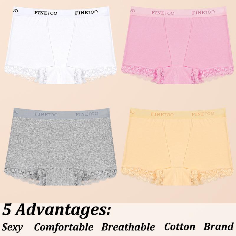 FINETOO 4 Stück Damen Spitzen-Slips Baumwoll-Boxershorts Nahtlose Sport-Boxershorts Unterwäsche Damen-Slips Lingerie Intim-Unterhose XXL