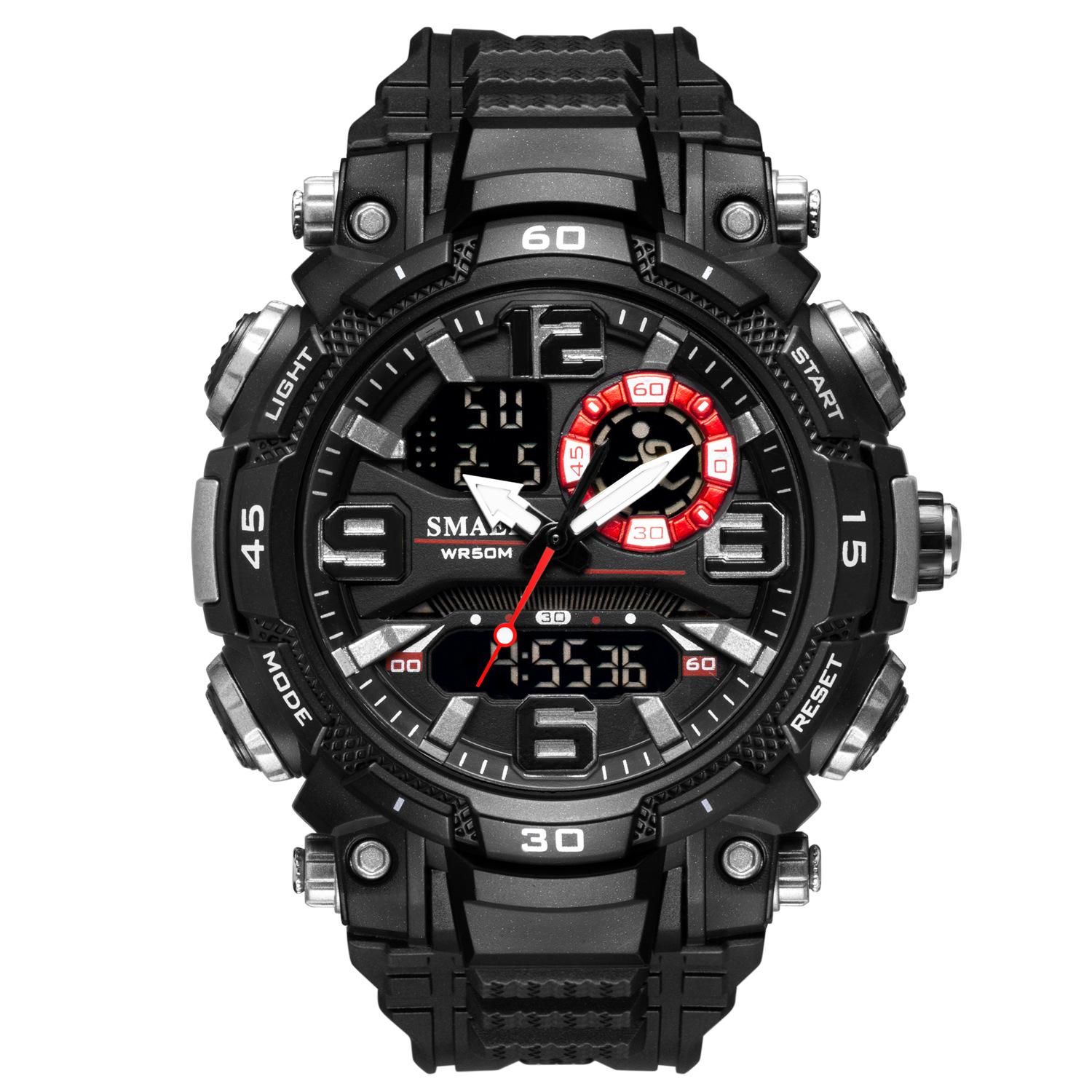 SMAEL Quarzuhr Für Männer Uhr 50M Wasserdichte Stoppuhr Dual Display LED Uhren Männliche Uhr Sport Uhren Digitale Militär armee Uhr NO Package schwarz