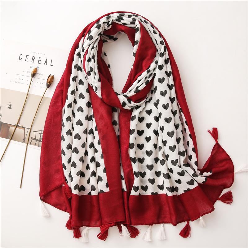 Damenmode Liebesherz Quaste Viskose Schal Schal Dame Hochwertiger Wickel Warm Pashmina Stola Bufandas Muslimischer Hijab 180*90Cm gray