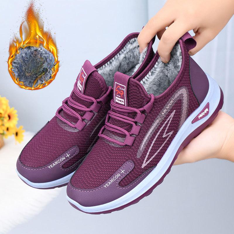 Damen-Winter-Sneaker mit Pelzfutter, warm, leicht, für den Außenbereich, rutschfest, atmungsaktiv, Sportschuhe, Schnürung, verdicktes Fleece, gefüttert, Freizeit-Sneaker für Damen 40