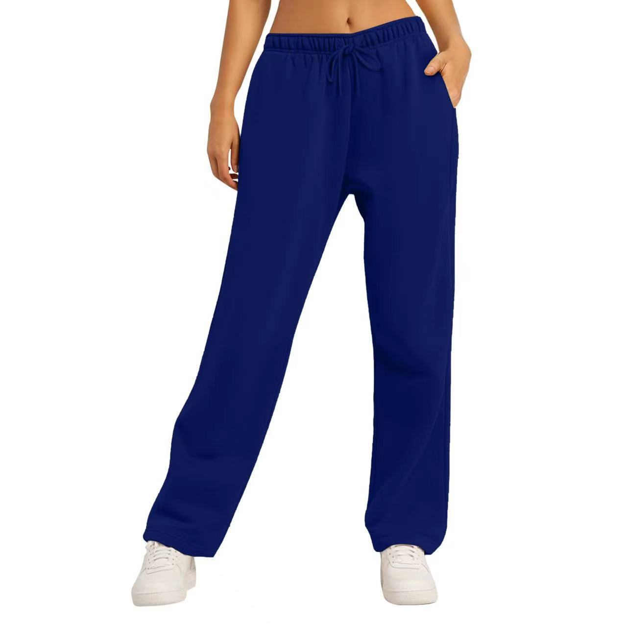 Damen-Winter-Jogginghose, einfarbig, Freizeithose, Damen-Fleece-Jogginghose, weites Bein, gerade Hose S dunkelblaue